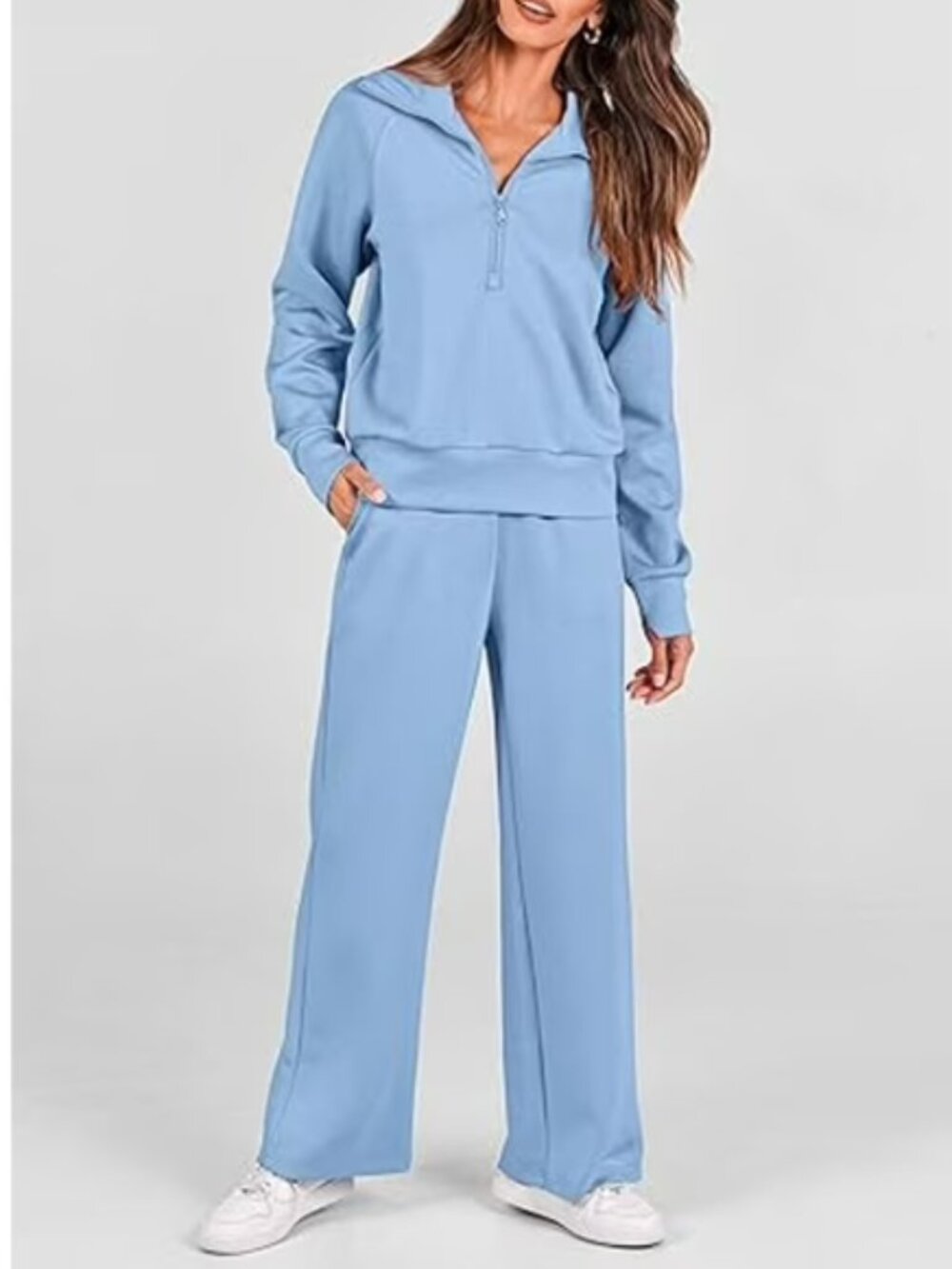Women's 2 Piece Casual Half Zip Sweatshirt Wide Leg Pant Outfit Medium NWT